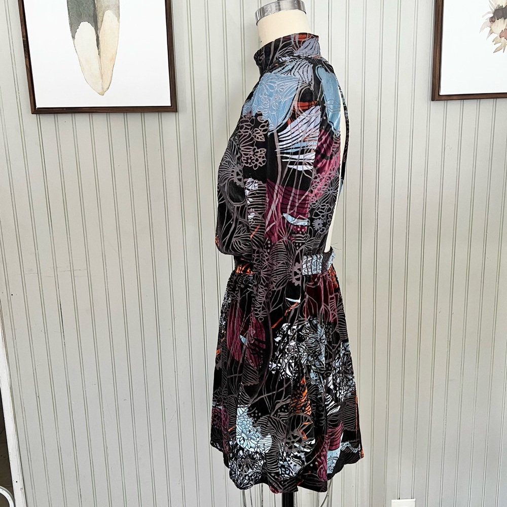 Free People Burnout Velvet Mock Neck Open Back Floral Mini Dress - Picture 5 of 10